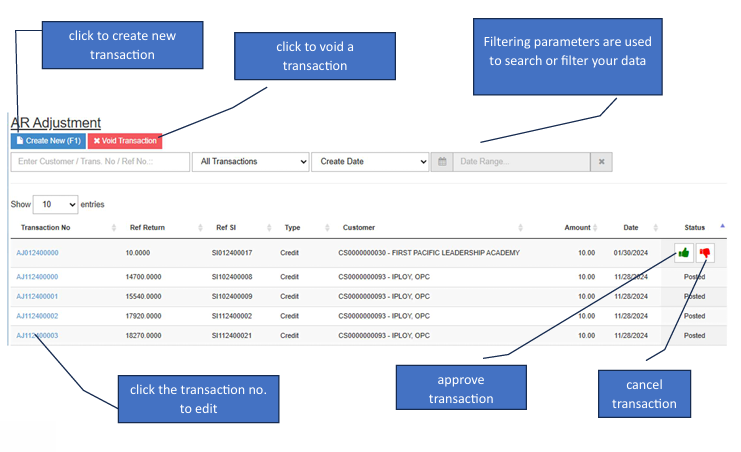 Navigating to AR Adjustment