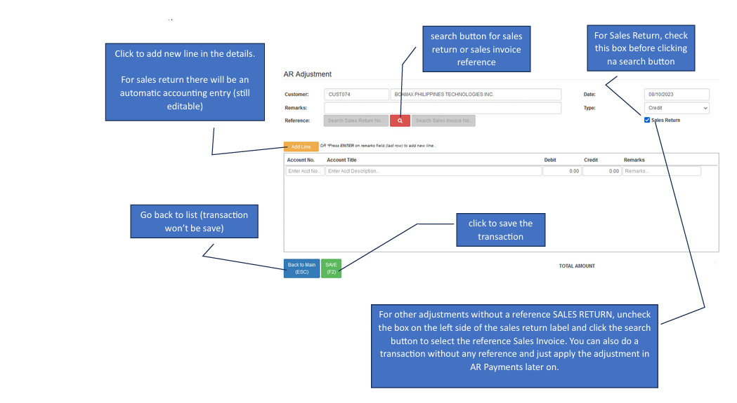 Navigating to AR Adjustment