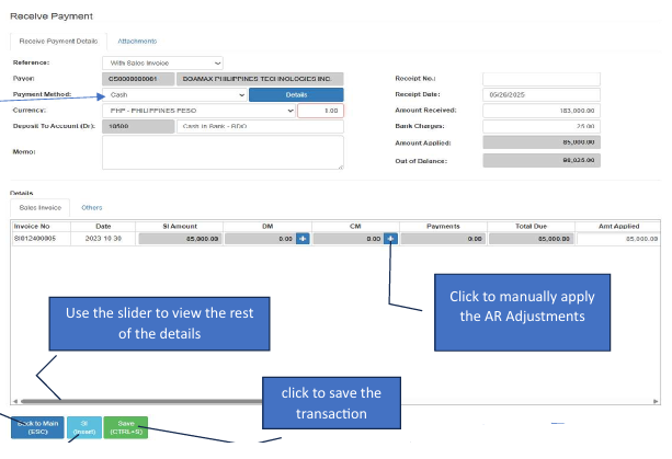 Navigating to AR Payment