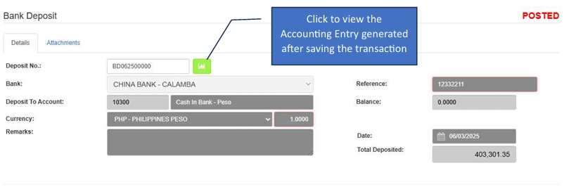 Navigating to Bank Deposit