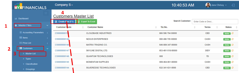 Navigating to Customer