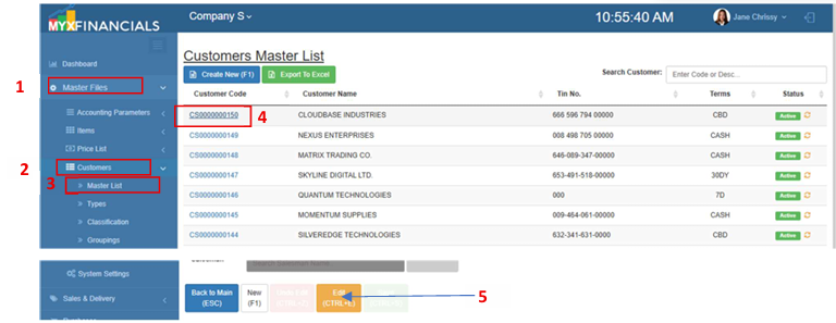Navigating to Customer