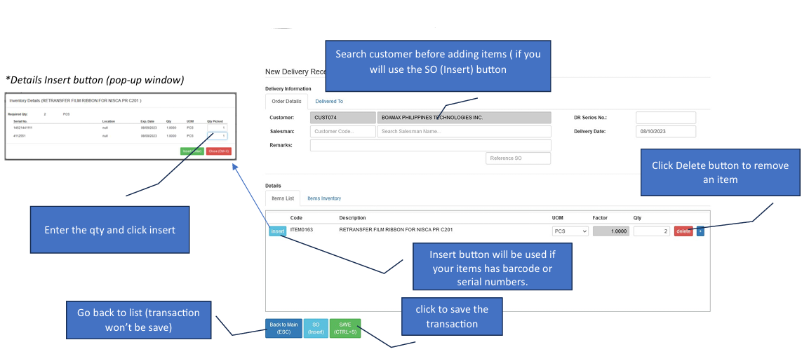 Navigating to Delivery Receipt