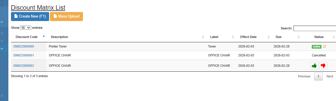 Discount Matrix Interface