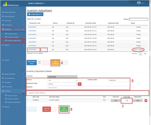 Navigating to Inventory Adjustment