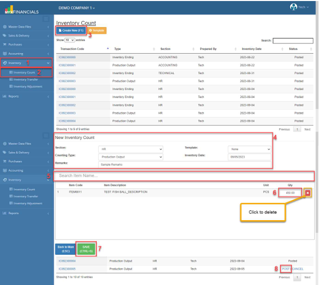 Navigating to Inventory count
