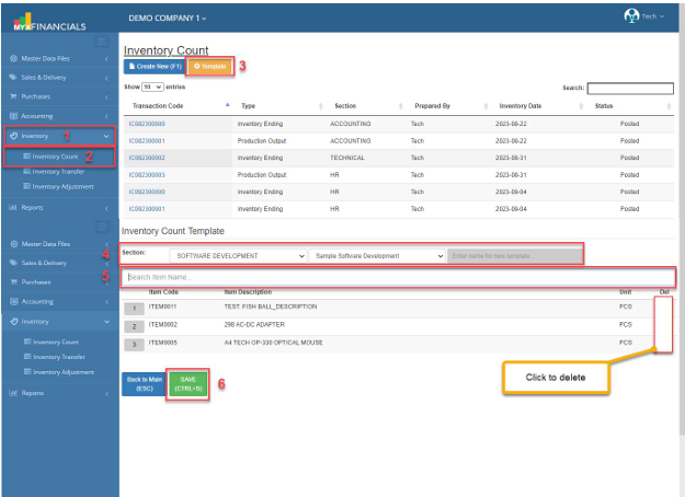 Navigating to Inventory count