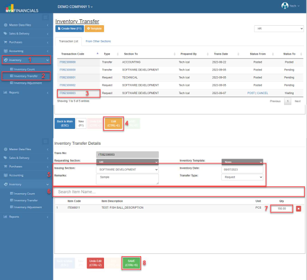 Navigating to Inventory Transfer