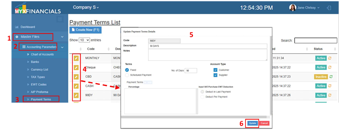 Navigating to Payment Term