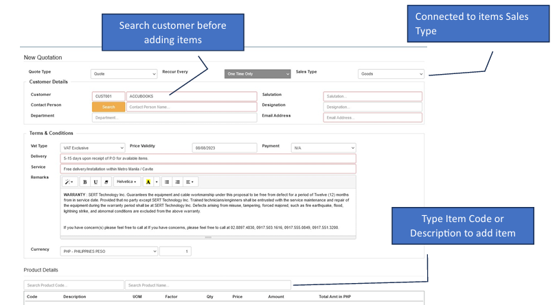 Navigating to Quotation