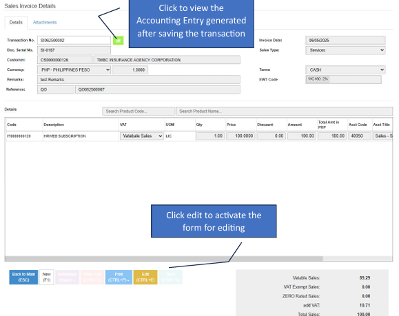 Navigating to Sales Invoice