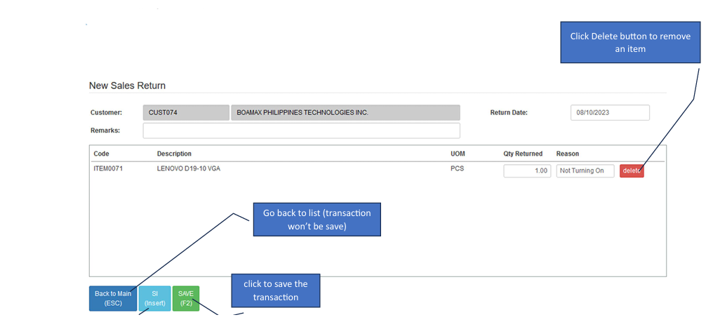 Navigating to Sales Return