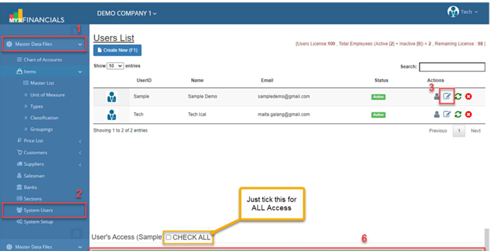 Navigating to System User