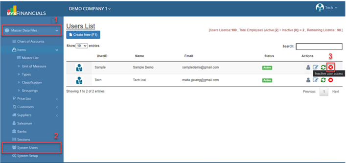 Navigating to System User